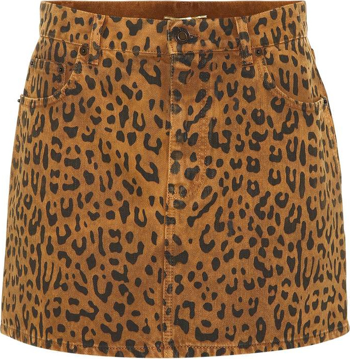 Saint Laurent Leopard denim miniskirt