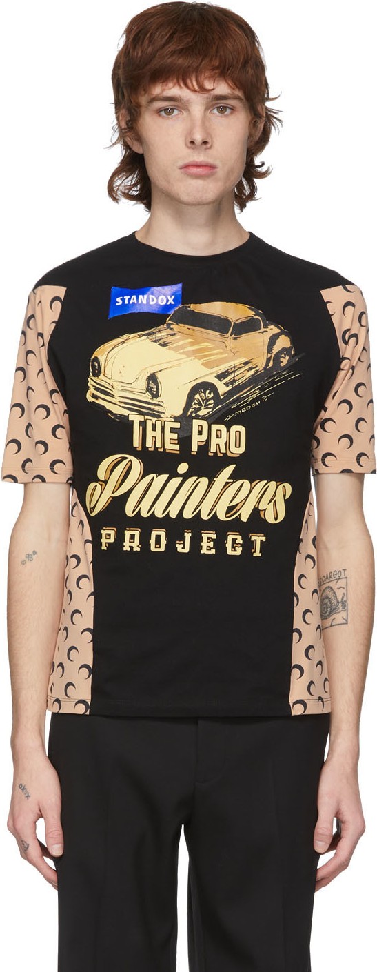 Marine Serre Black Upcycled Moon Intervened T-Shirt