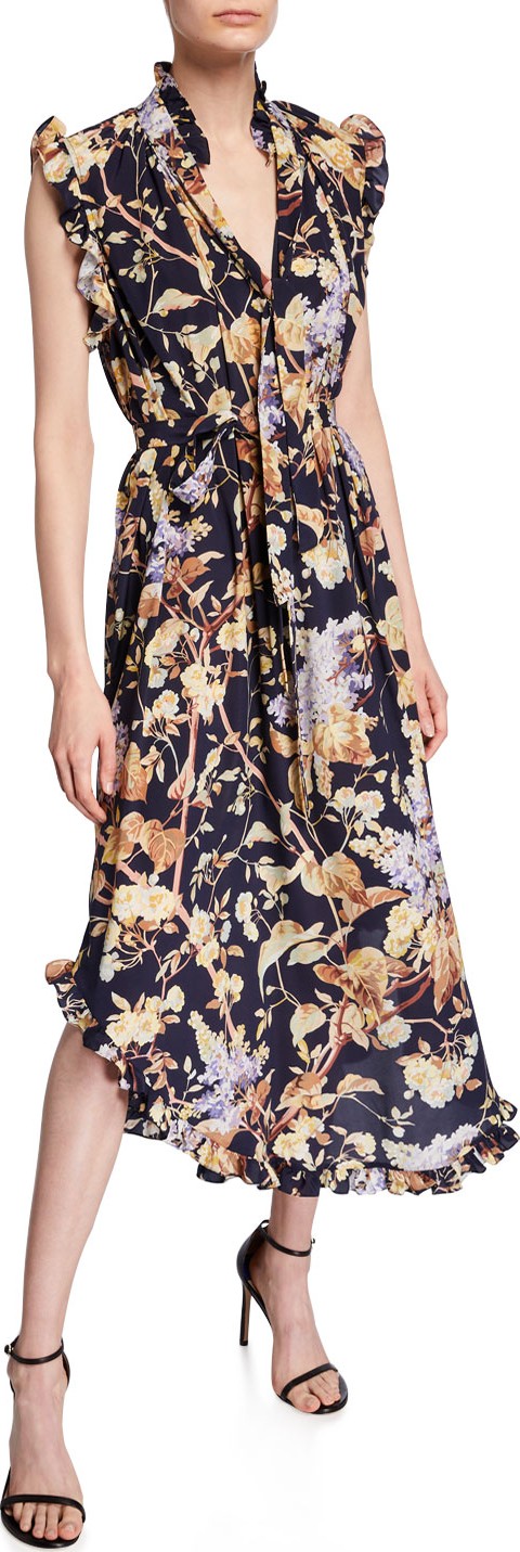 Zimmermann Sabotage Floral Self-Tie Midi Dress
