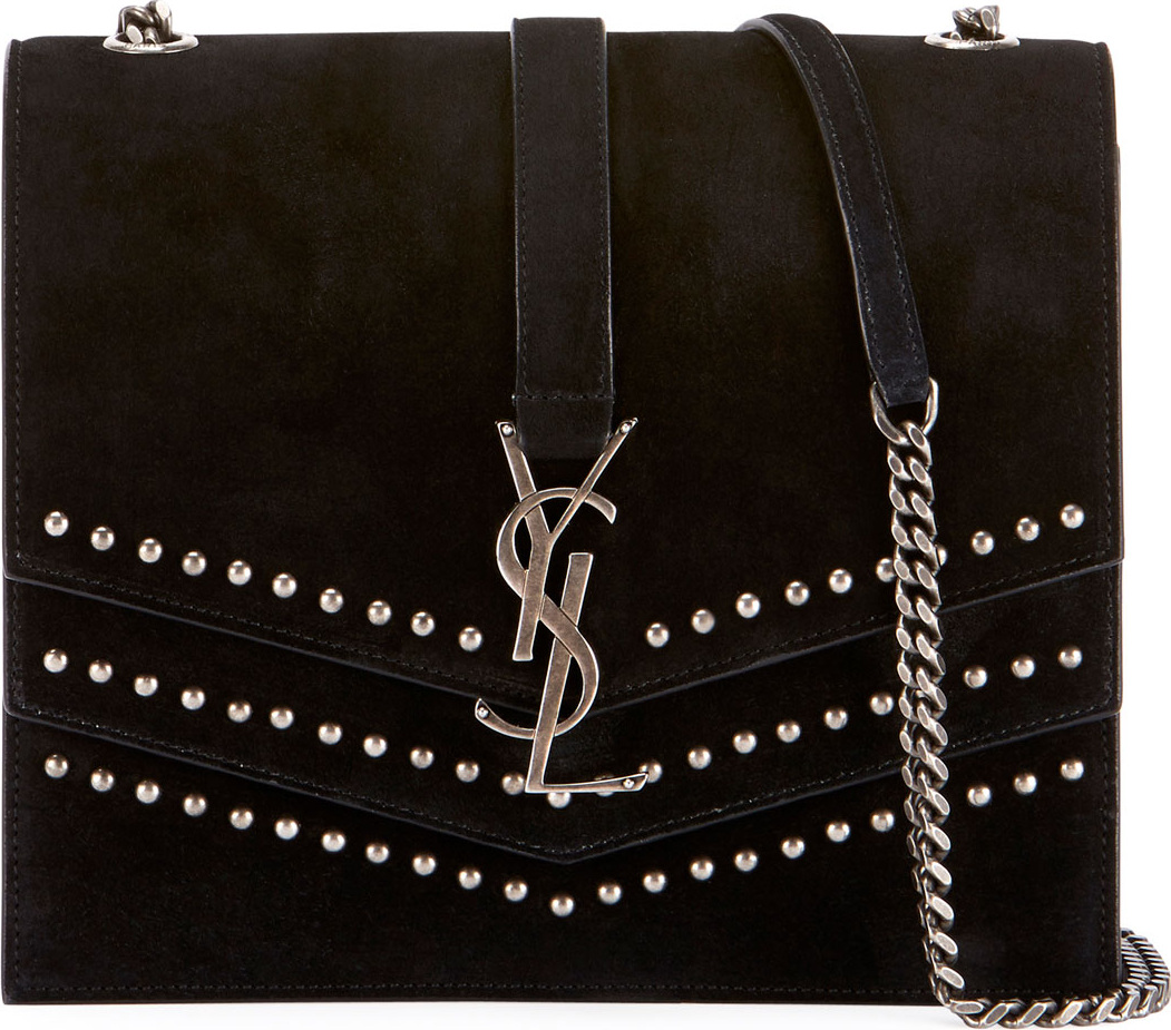 Saint Laurent Sulpice Monogram Triple-Flap Suede Crossbody Bag - Silver Hardware