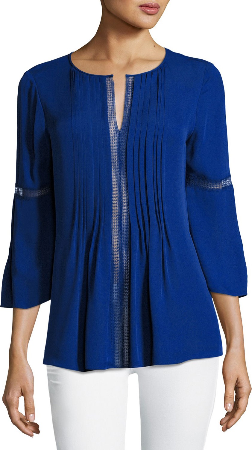 Elie Tahari Orion Bell-Sleeve Silk-Georgette Blouse