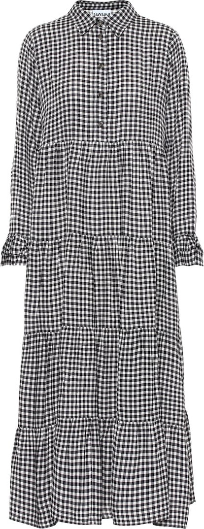 Ganni Gingham crêpe midi dress