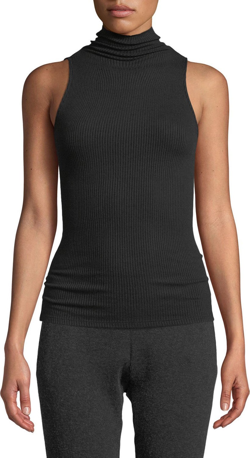 ENZA COSTA Ribbed Sleeveless Turtleneck Top