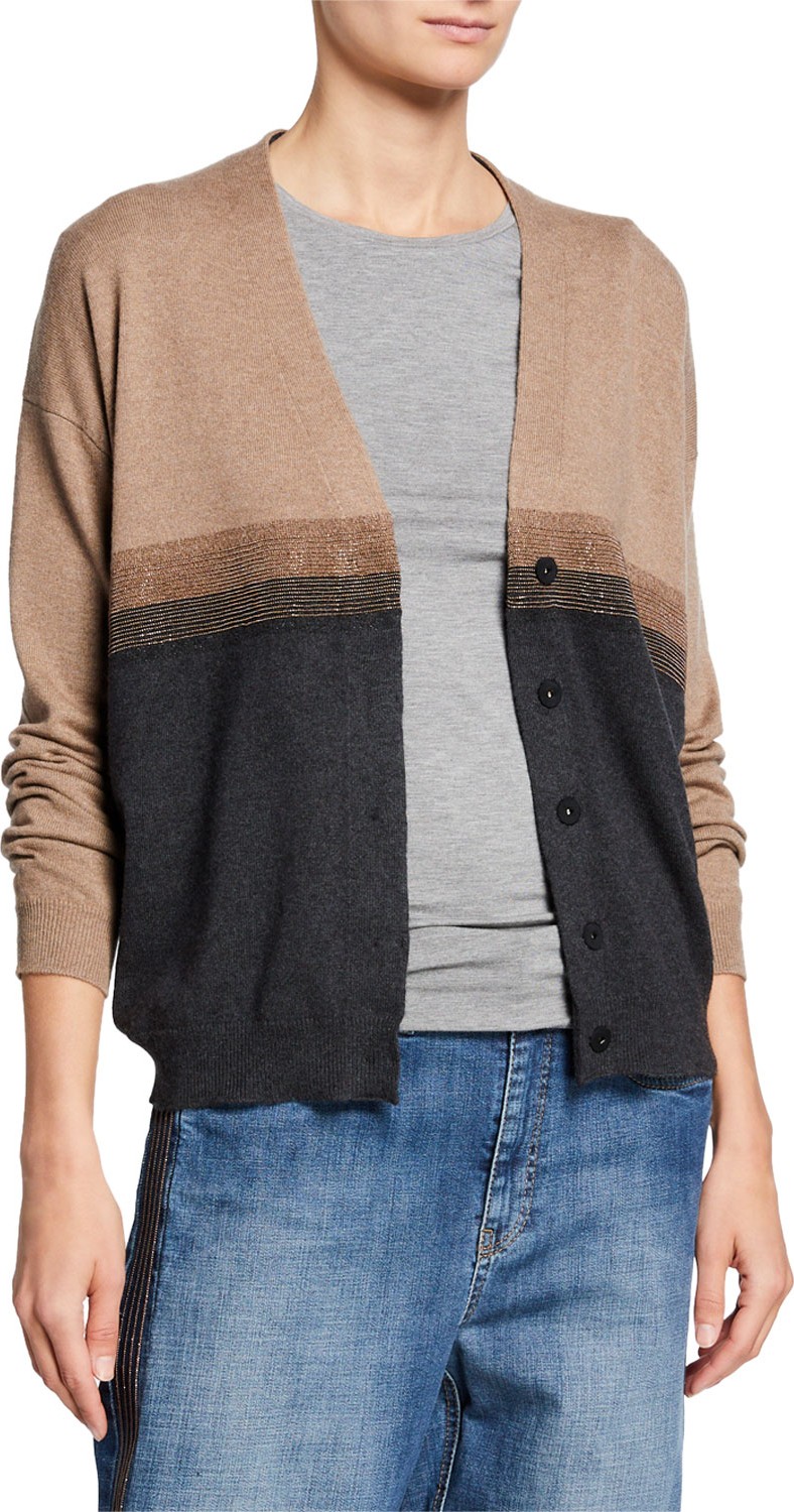 Brunello Cucinelli Two-Tone Two-Ply Cashmere Cardigan