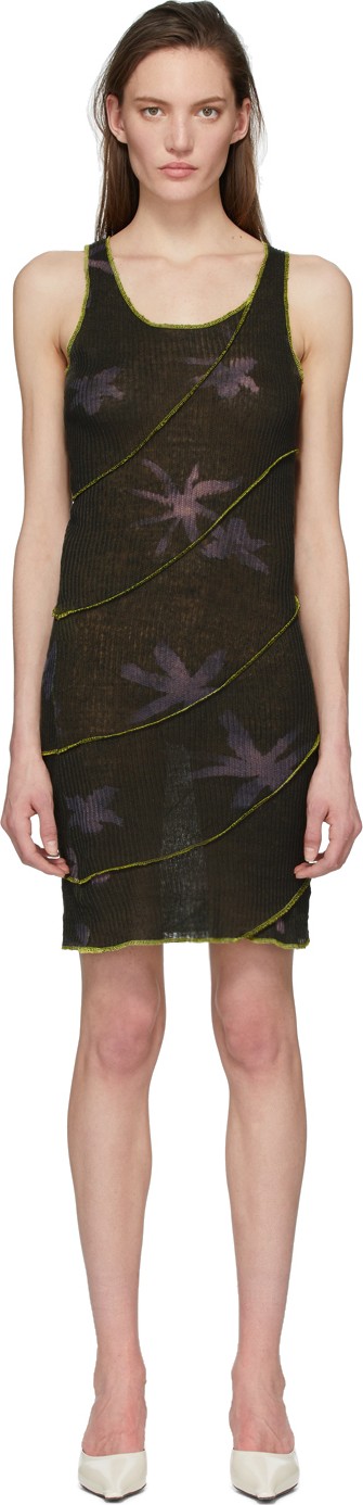 Helenamanzano Grey & Green Twist 3D Stripe Short Dress