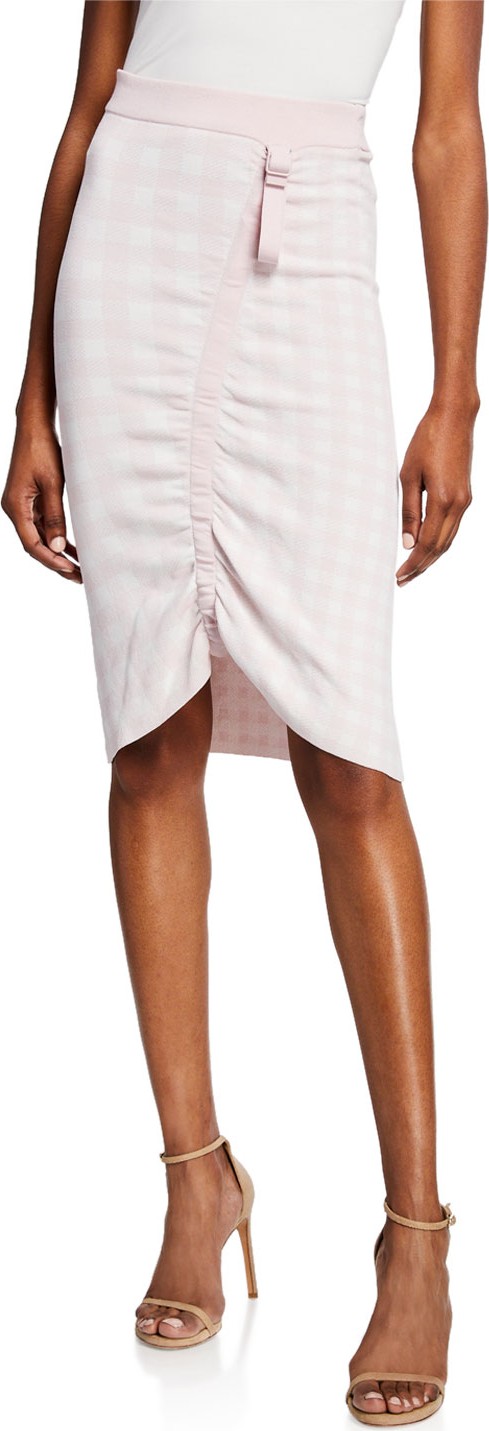 Jonathan Simkhai Knit Gingham Ruched-Front Skirt