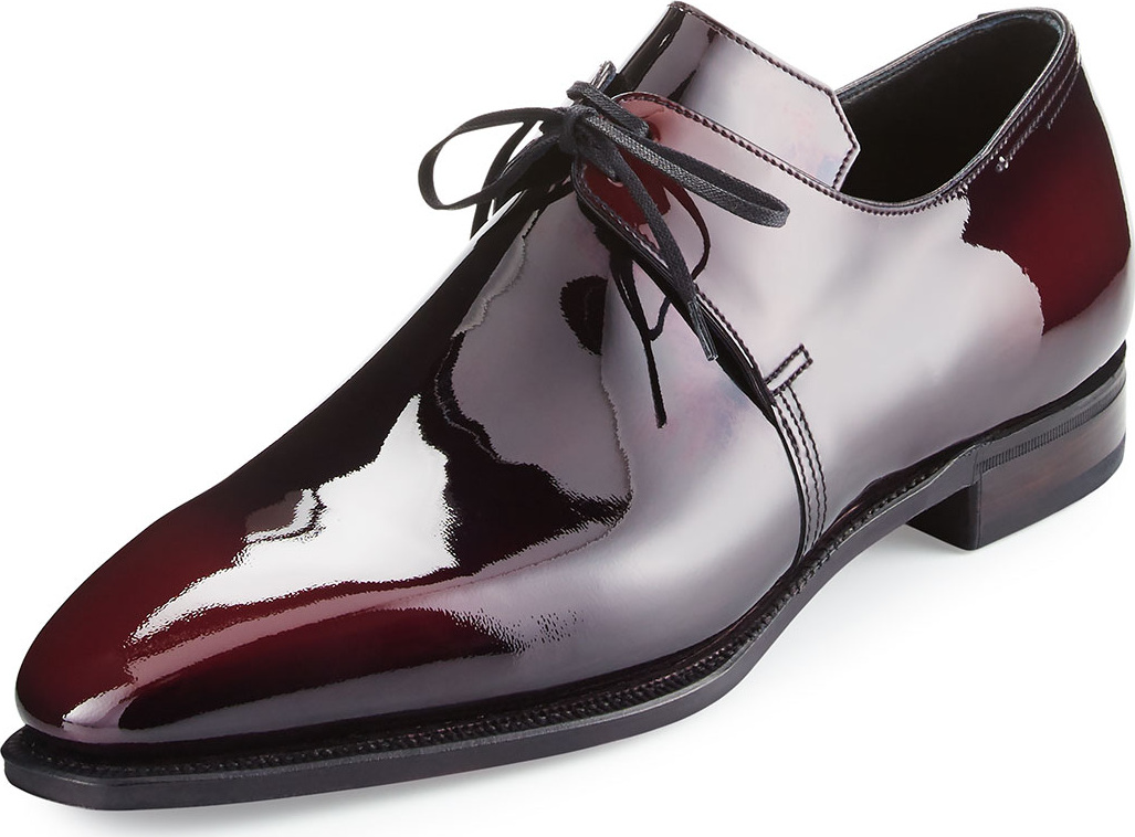 Corthay Arca Patent Leather Derby Shoe, Raspberry