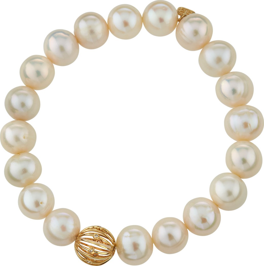 Sydney Evan 14k Diamond Wire Ball & Pearl Bracelet
