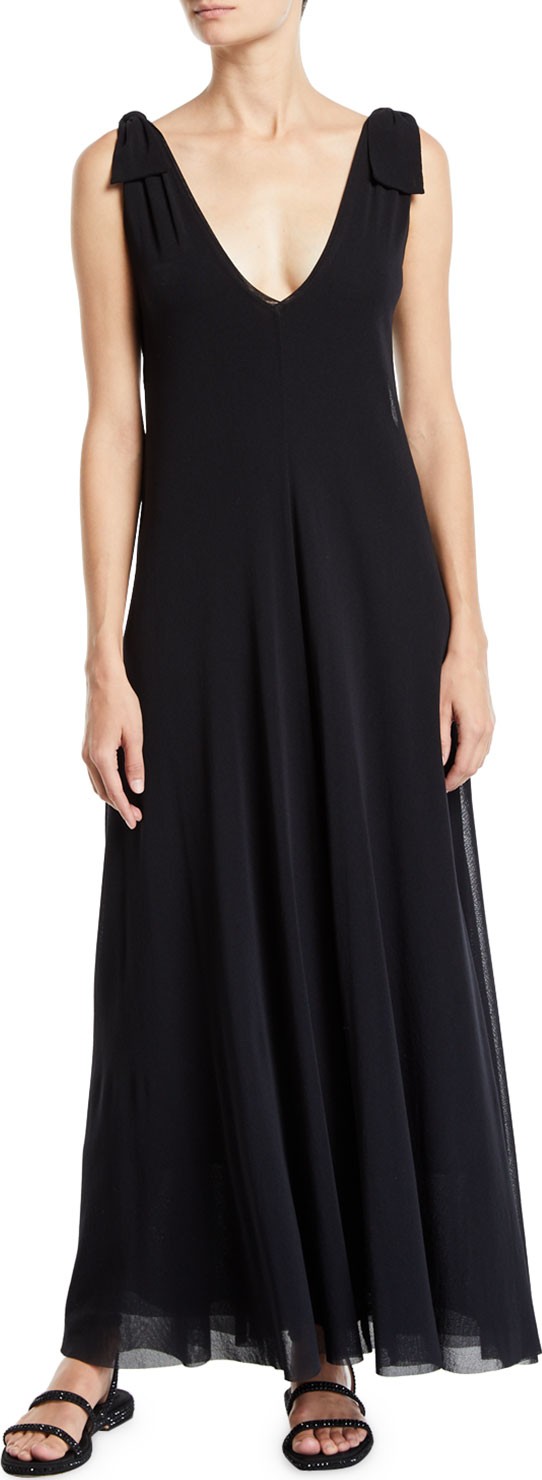 Fuzzi Solid Tie-Shoulder Sleeveless Double Maxi Dress