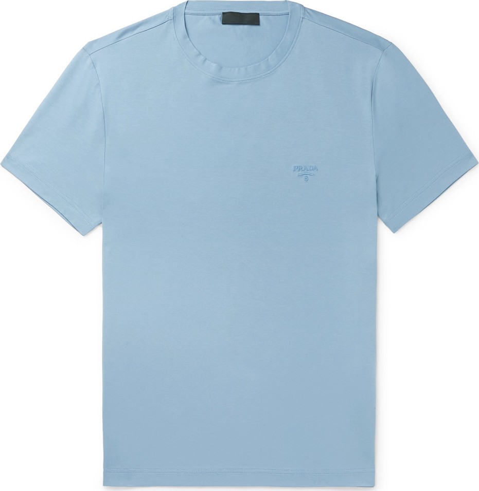 Prada Slim-Fit Logo-Embroidered Stretch-Cotton Jersey T-Shirt