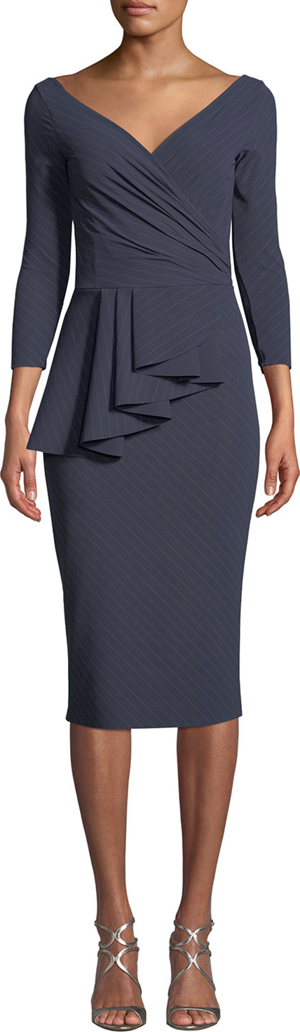 La Petite Robe di Chiara Boni Ariane Pinstripe Peplum Wrap Dress