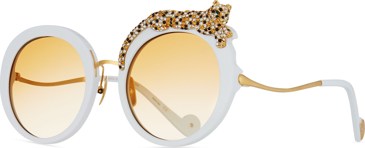 Anna Karin Karlsson Rose et la Roue Round Crystal-Embellished Leopard Sunglasses