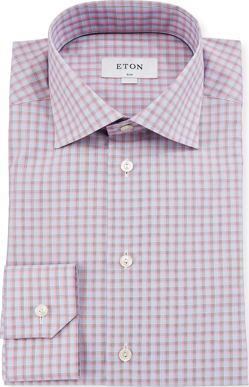 Eton Men's Slim-Fit Tattersall Cotton Dress Shirt