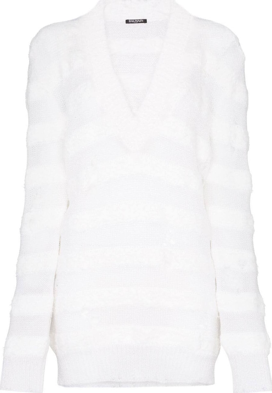 Balmain striped V-neck knitted jumper