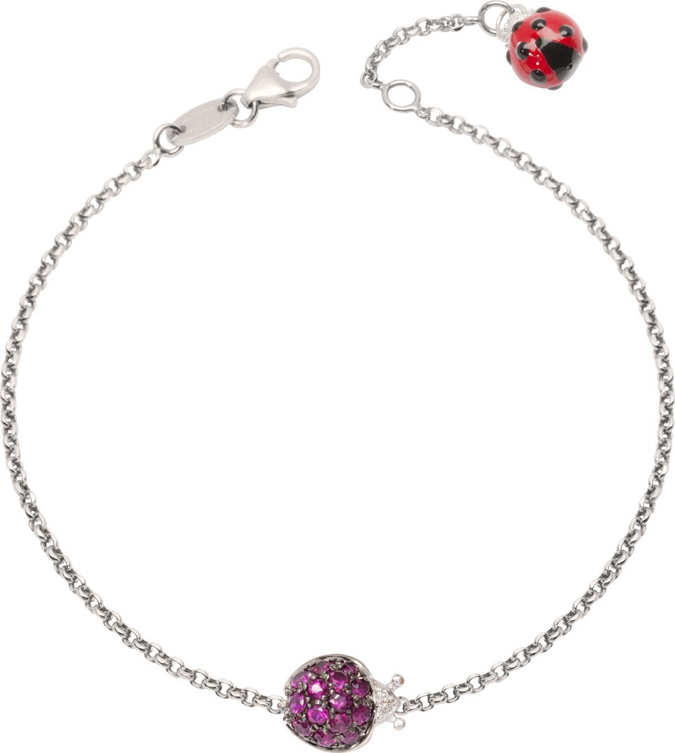 Pippo Perez 18k White Gold Diamond & Ruby Ladybug Chain Bracelet