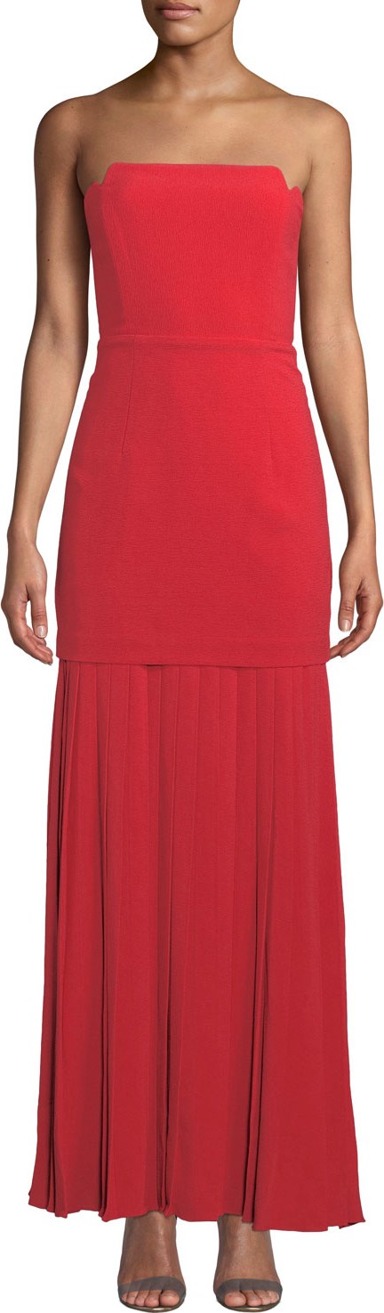 Aijek Vida Strapless Pleated Bustier Maxi Dress