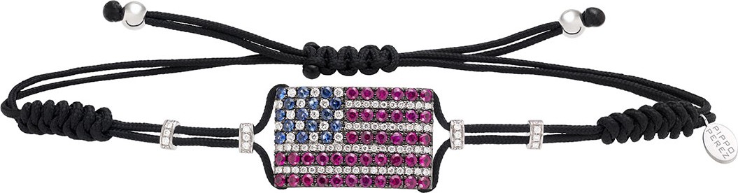Pippo Perez 18k White Gold American Flag Pull-Cord Bracelet