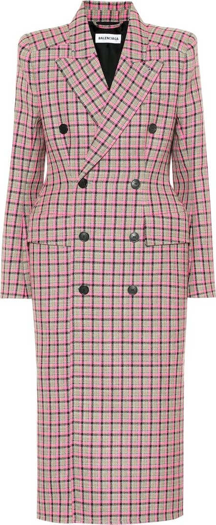 Balenciaga Hourglass checked wool coat