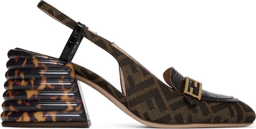 Fendi Black & Brown 'Forever Fendi' Slingback Heels