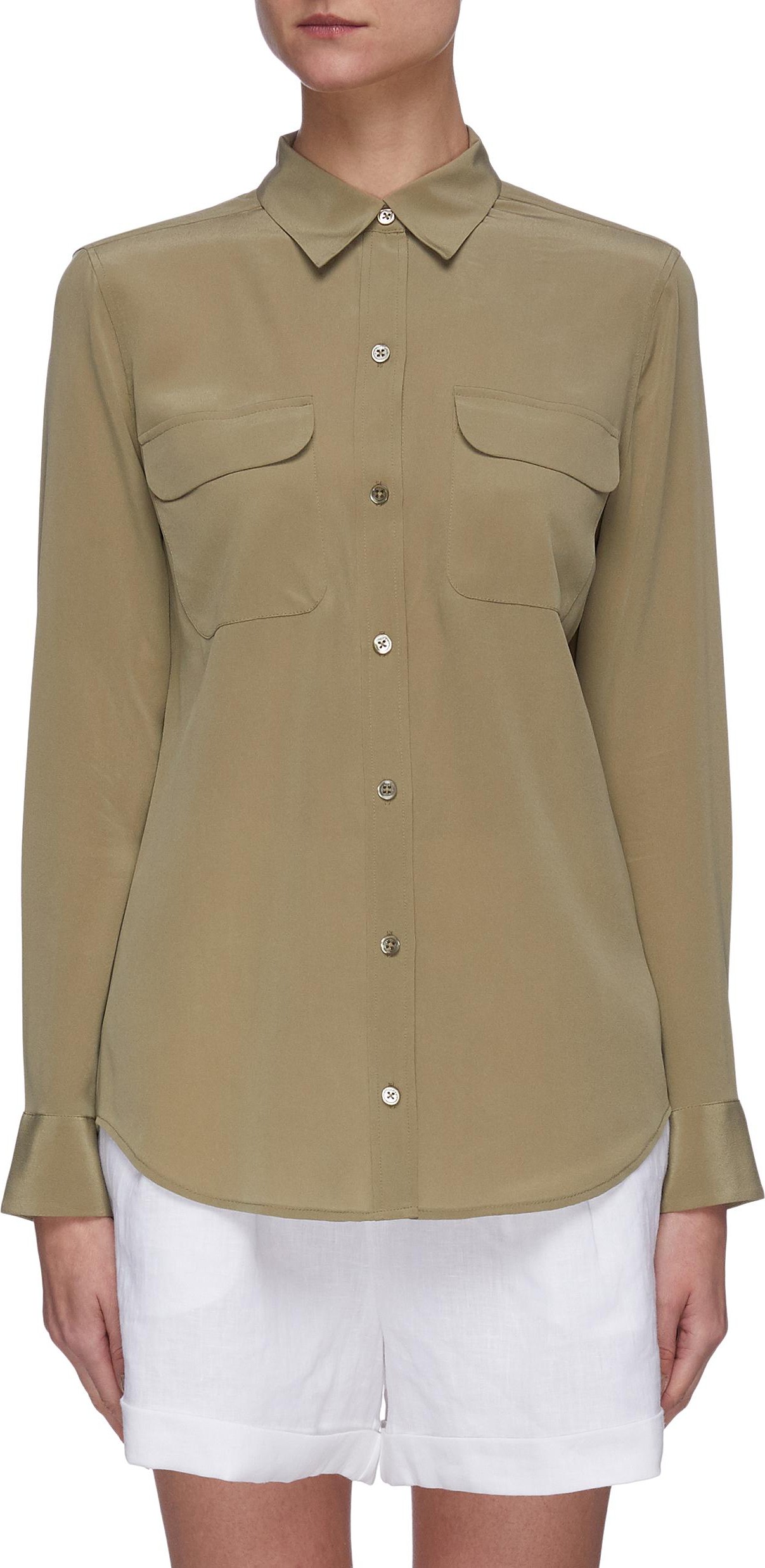 Equipment Slim Signature chest pocket silk shirt