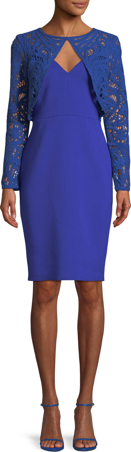 Tadashi Shoji Crochet Lace Long-Sleeve Cocktail Dress