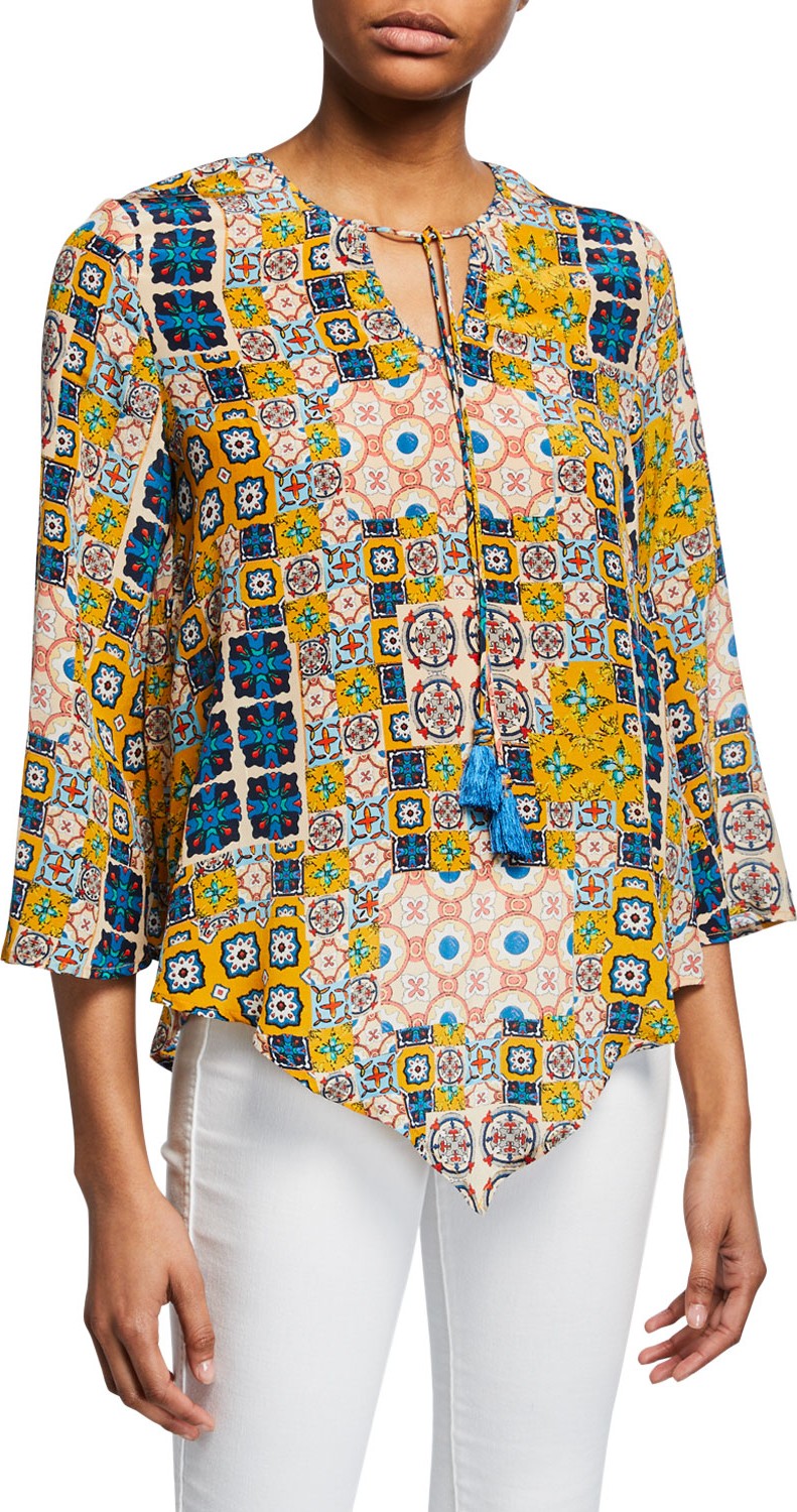 Tolani Salerno Tile Printed Tassel Tie Tunic