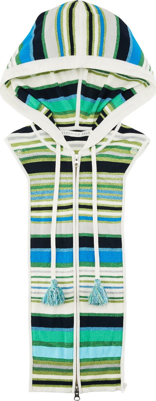 Veronica Beard Lupe Striped Zip-Front Hoodie Dickey