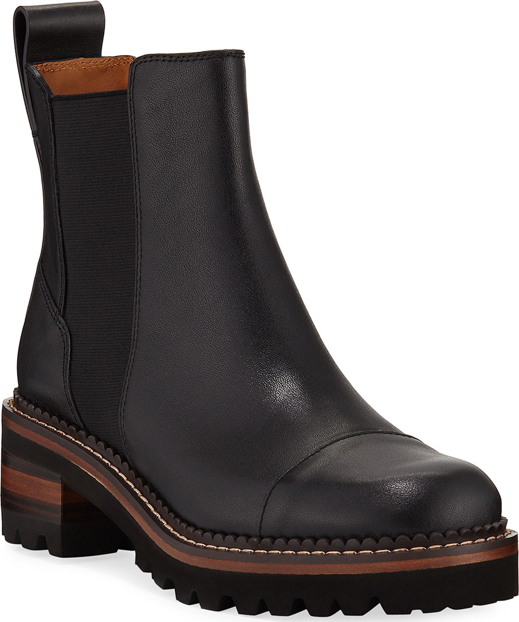 See By Chloé 30mm Leather Lug-Sole Chelsea Boots