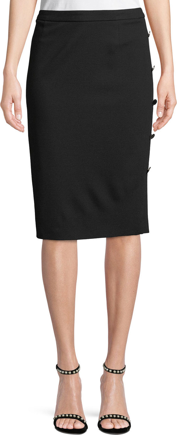 Escada Pencil Jersey Skirt with Side-Button Details