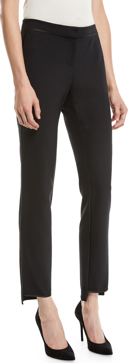 Lafayette 148 New York Manhattan Slim-Leg Stretch Pants w/ Step Hem