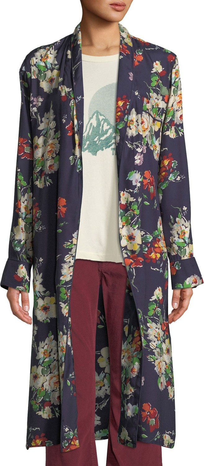 THE GREAT. The Robe Floral Open-Front Long Jacket