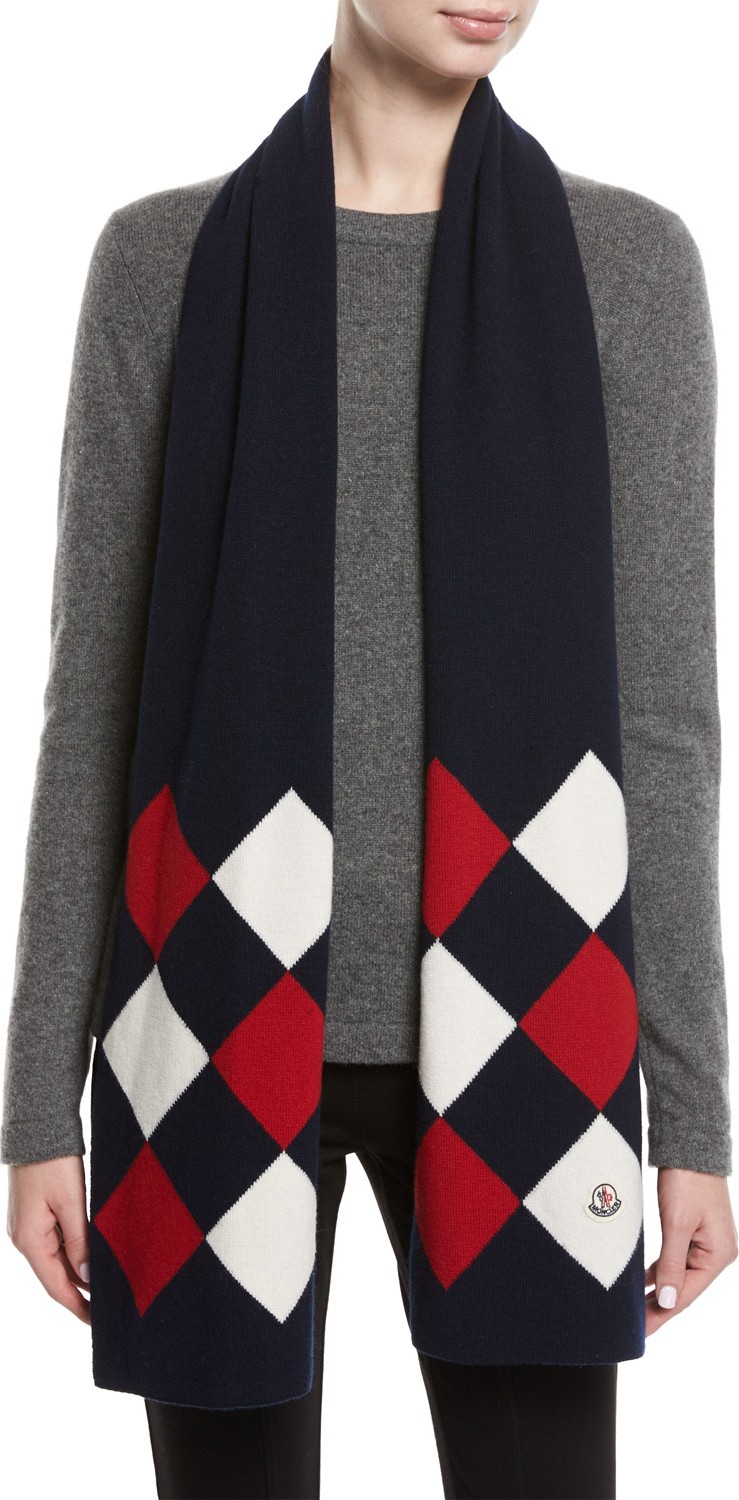 Moncler Sciarpa Argyle Scarf, Navy