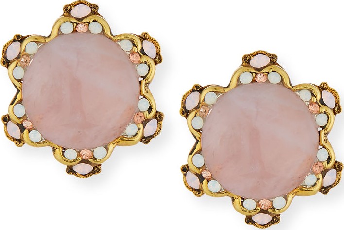 Jose & Maria Barrera Rose Quartz Button Clip-On Earrings