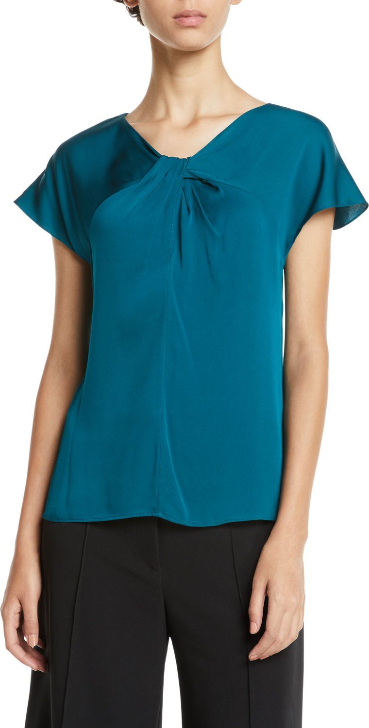 MILLY Tatiana Twist-Neck Cap-Sleeve Stretch-Silk Top