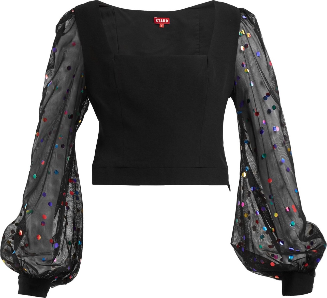 Staud Sway polka dot-print crepe and tulle top