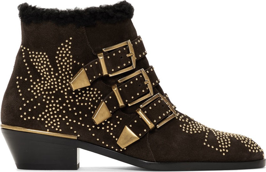 Chloe Brown Shearling Suede Susanna Boots