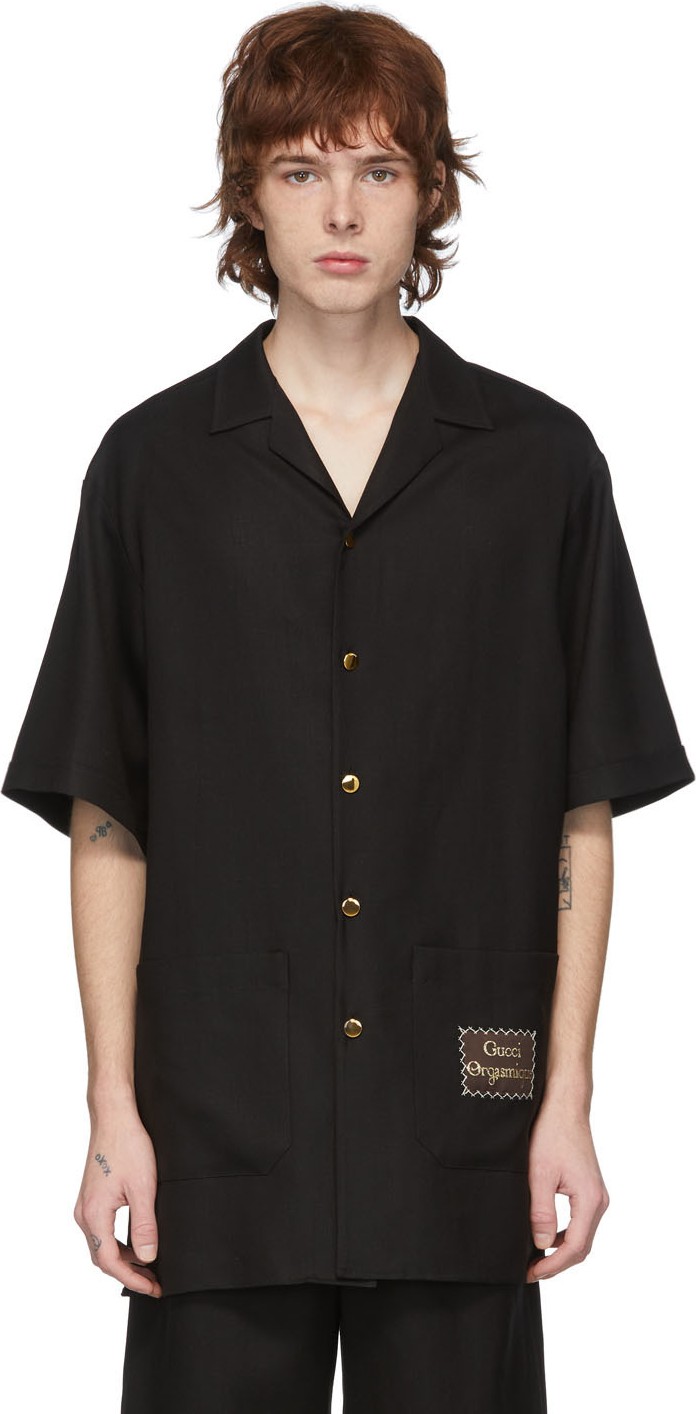Gucci Black Linen 'Gucci Orgasmique'Short Sleeve Shirt
