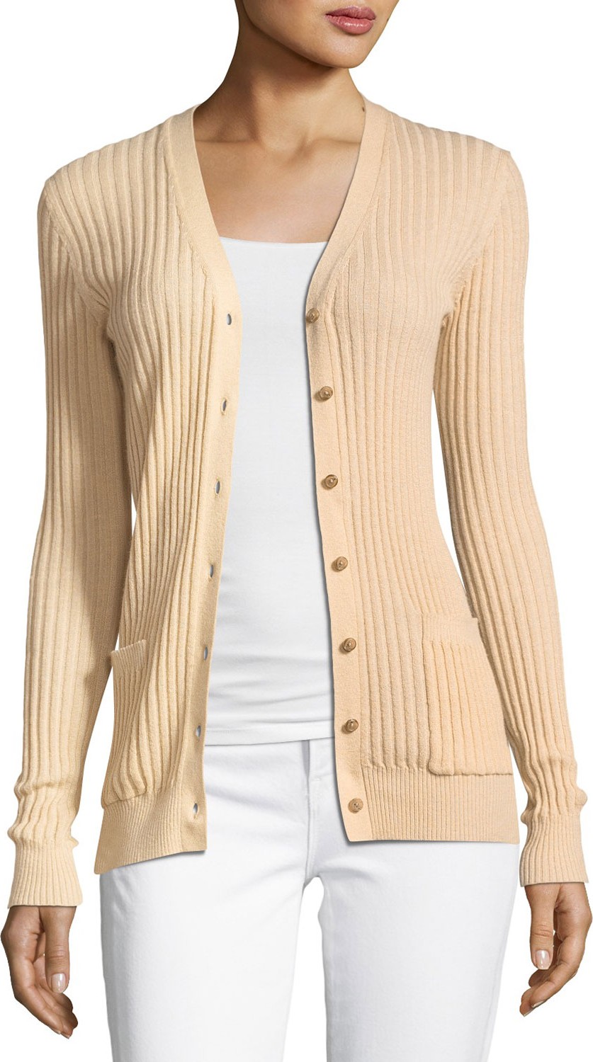 Vince Skinny Rib-Knit Button-Front Cashmere Cardigan