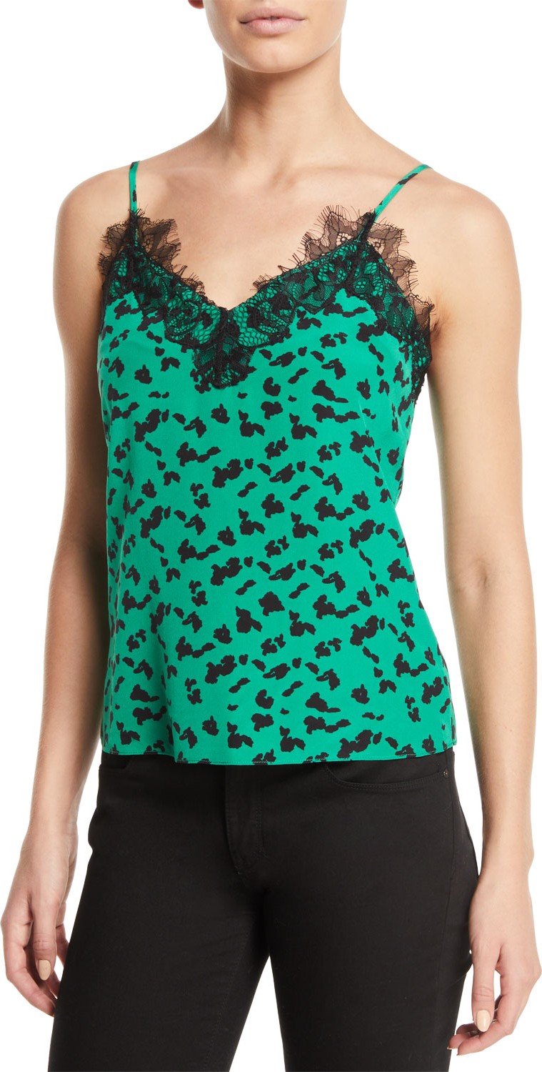 Tanya Taylor Gia Printed Cami with Lace Trim