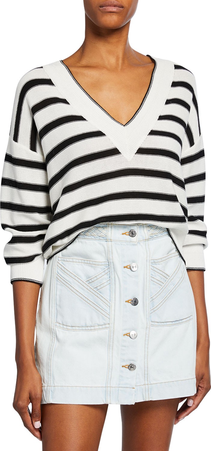 Veronica Beard Jayden Striped V-Neck Sweater