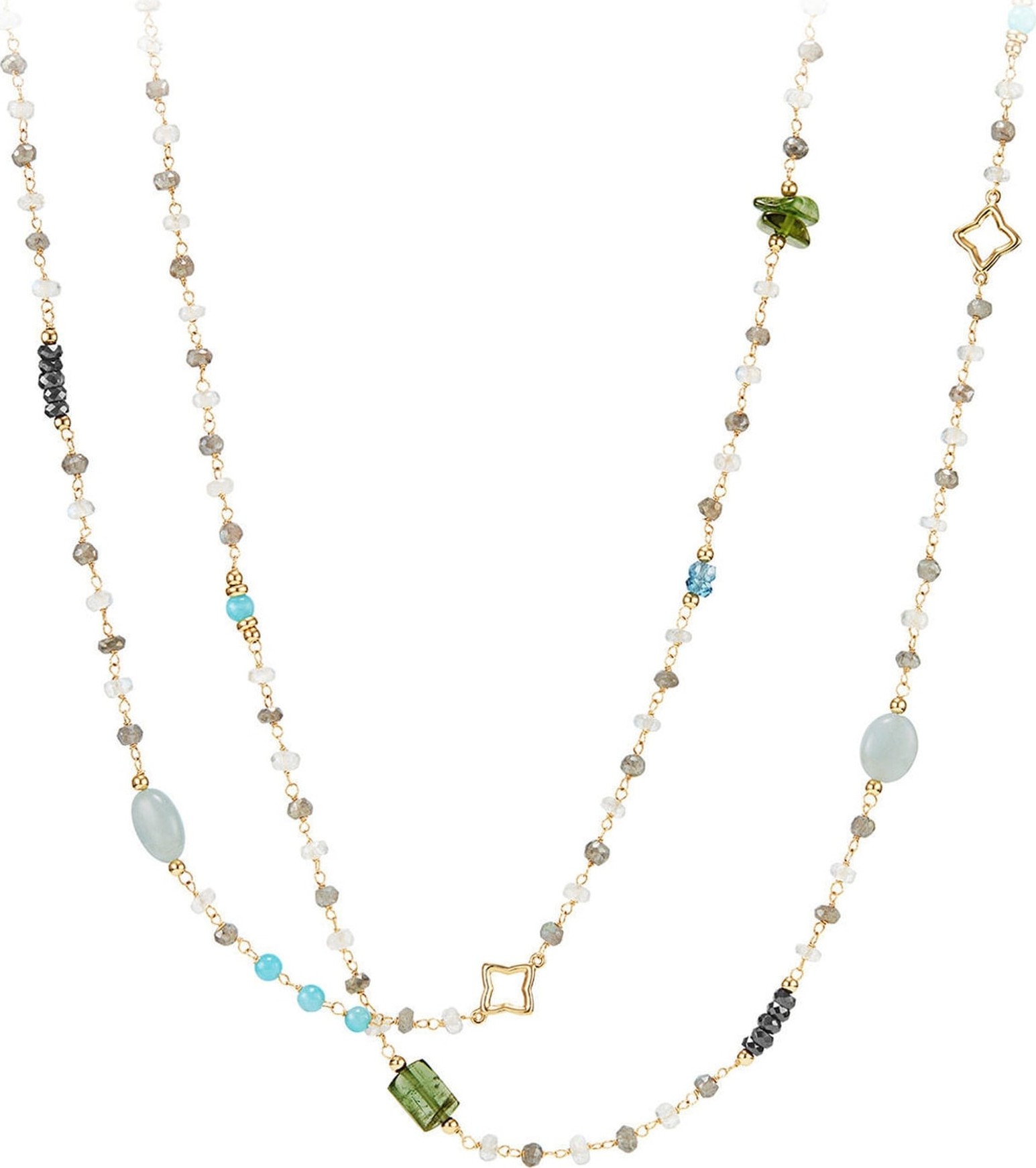 David Yurman Long Bead & Chain Necklace with Semiprecious Stones in 18K Gold