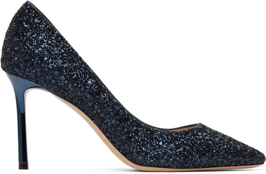 Jimmy Choo SSENSE Exclusive Navy Coarse Glitter Love 85 Heel