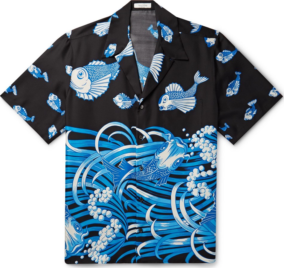 Valentino Oversized Camp-Collar Printed Silk Shirt