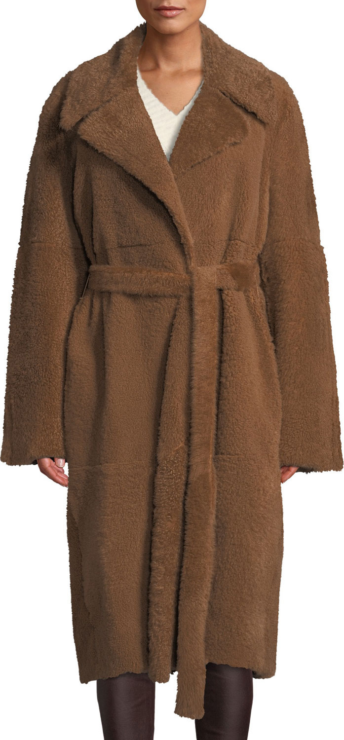 Helmut Lang Belted Oversized Shearling Coat