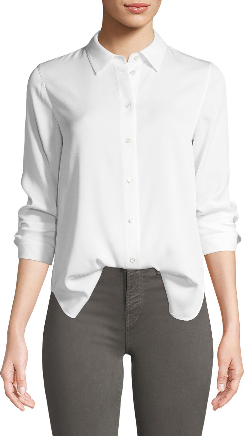 Vince Slim-Fit Long-Sleeve Stretch-Silk Blouse