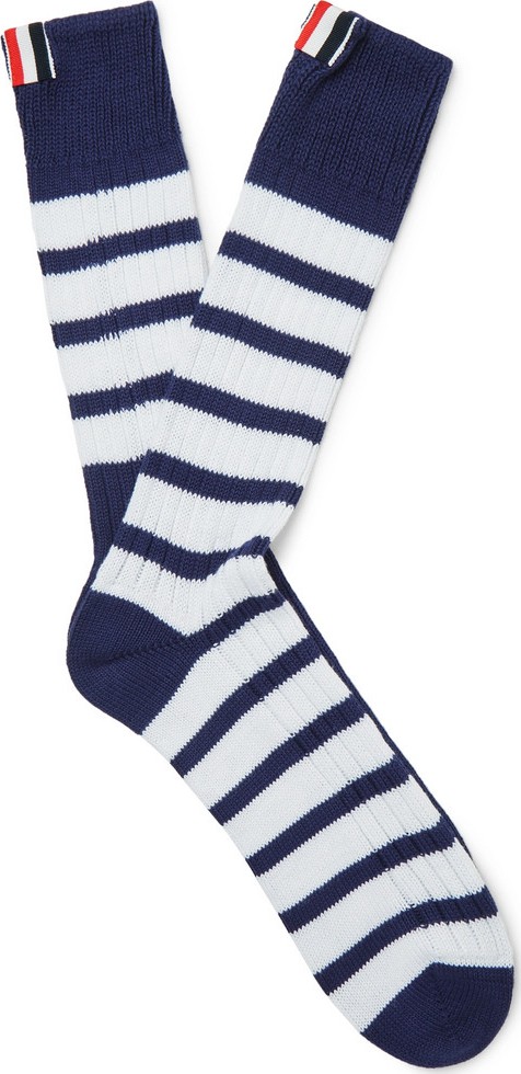 Thom Browne Striped Ribbed Cotton Socks