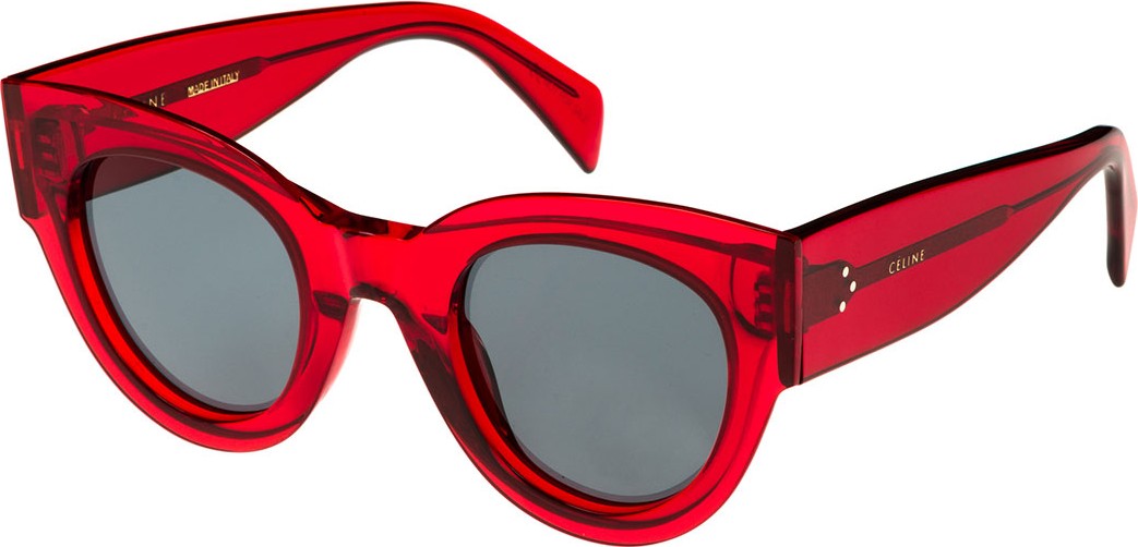 Celine Studded Cat-Eye Acetate Universal-Fit Sunglasses, Red Pattern