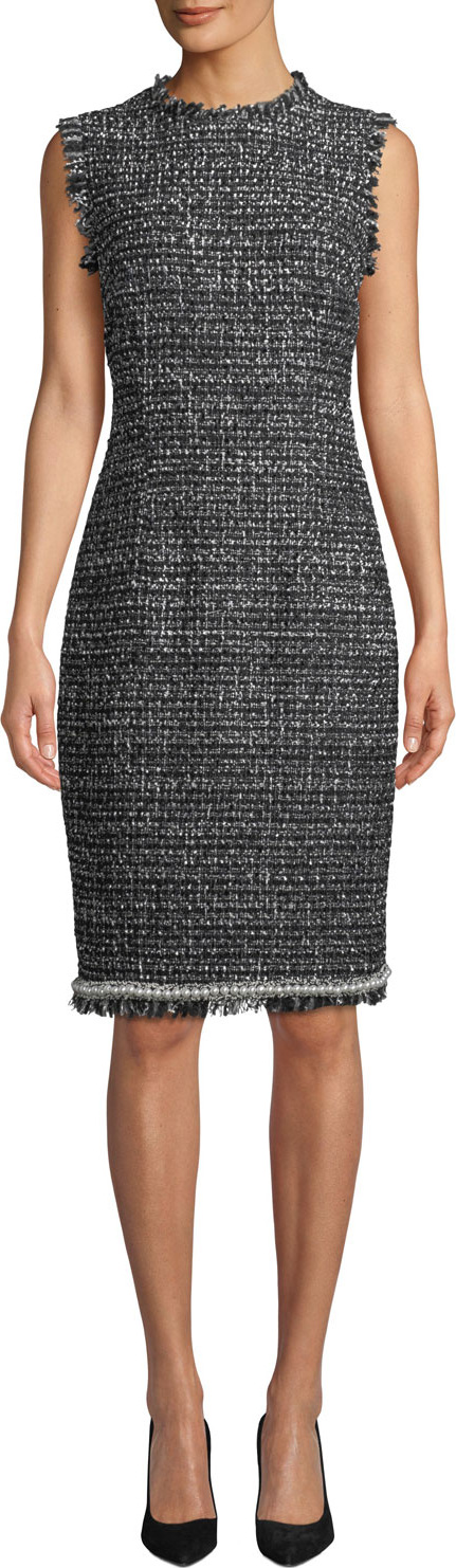 Rickie Freeman for Teri Jon Tweed & Pearly-Trim Dress