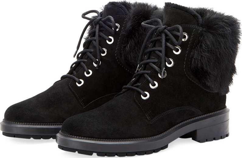 Aquatalia Lacey Suede Combat Boots w/ Fur Trim