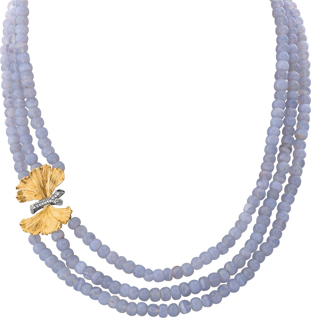 Michael Aram Butterfly Ginkgo Triple-Strand Necklace w/ Chalcedony
